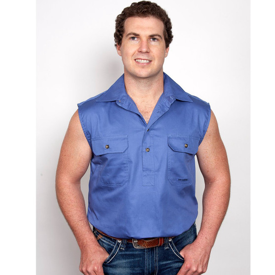 Just Country Jack Sleeveless Work Shirt Blue