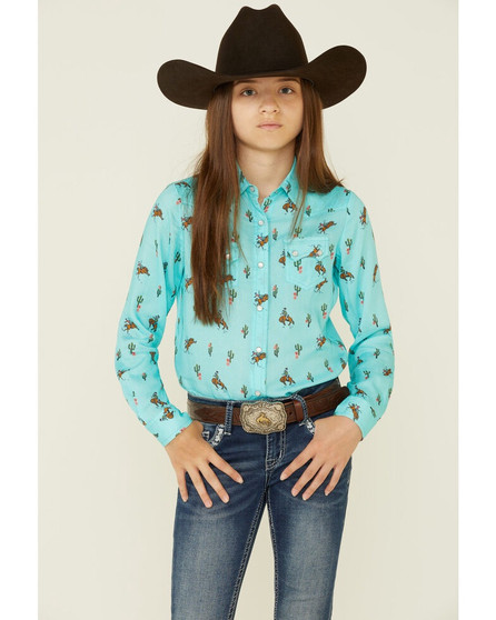 Roper Girl's Cowboy Cactus Print Western Shirt