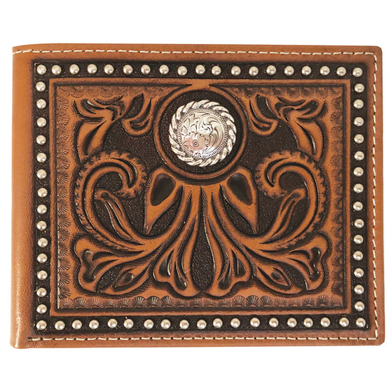 Roper Bi-Fold Tooled Wallet - Leather Tan