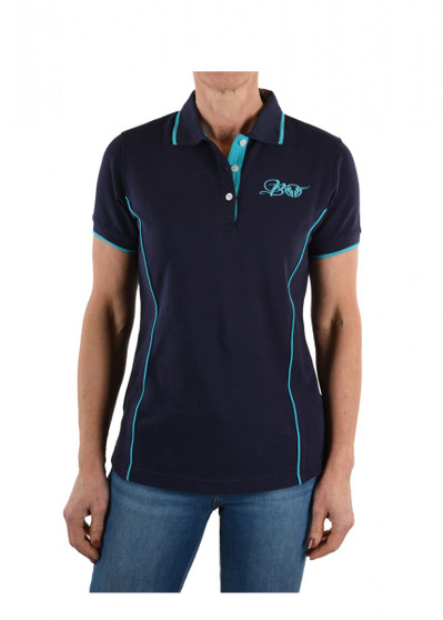 ON SALE Women's Bullzye Piped Polo Navy/Aqua