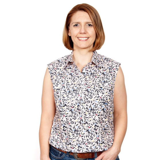 ON SALE Just Country Women's Lilly Half Button Sleeveless Work Shirt- Pink Leaves