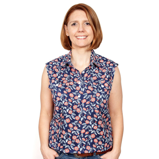 Just Country Womens Lilly Half Button Sleeveless Work Shirt -Navy