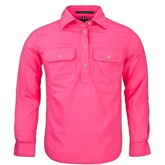 Pilbara Kids Closed Front L/S Workshirt - Hot Pink