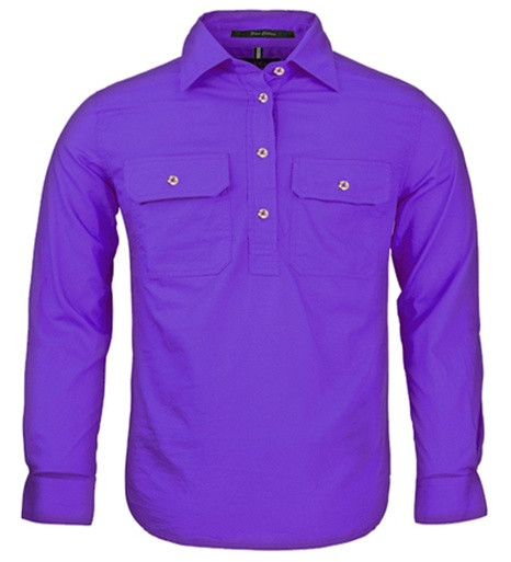 Pilbara Kids Closed Front L/S Workshirt Purple