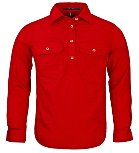 Pilbara Kids Closed Front L/S Workshirt Red