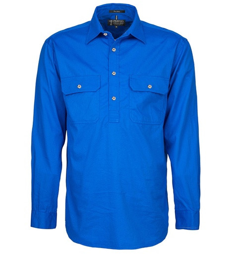 Pilbara Mens Closed Front L/S Workshirt - Cobalt Blue