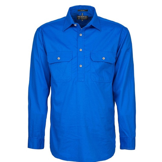 Pilbara Mens Closed Front L/S Workshirt - Cobalt Blue