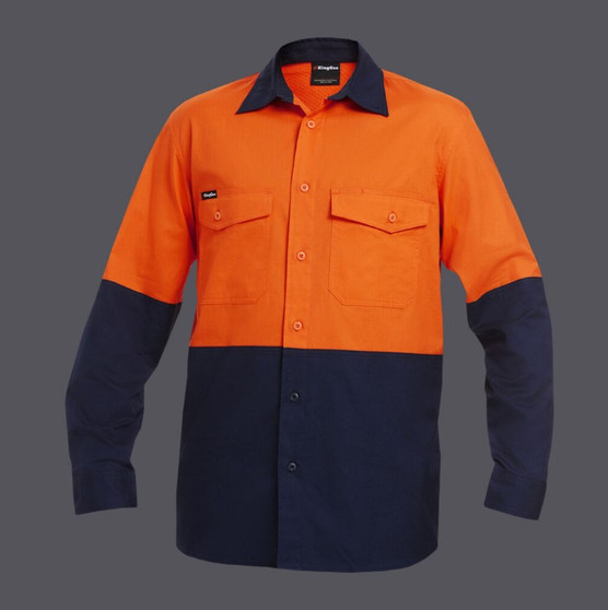 King Gee Workcool 2 LS Shirt - Orange/Navy