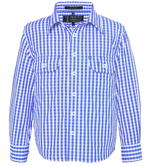 ON SALE Pilbara Kids Long Sleeve Shirt Blue-White Check