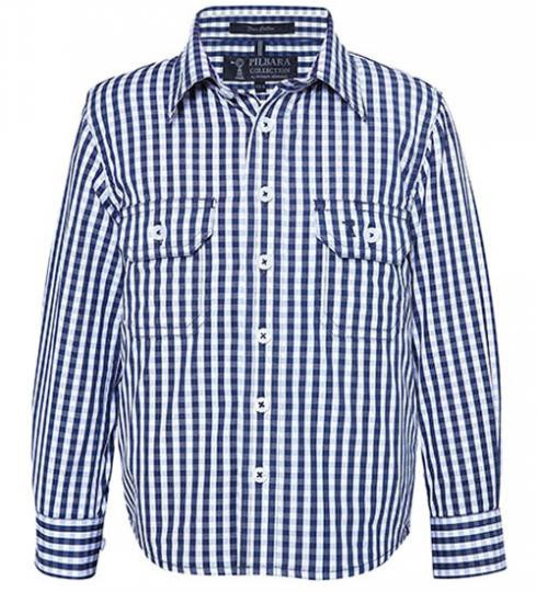 Pilbara Kids Long Sleeve Shirt Navy-White Check