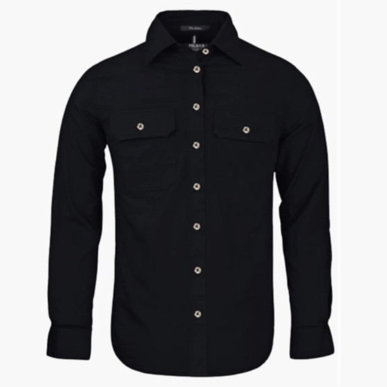 Men's Pilbara Collection Full Button L/S Shirt Black