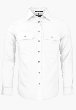 Men's Pilbara Collection Full Button L/S Shirt White