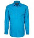 Mens Pilbara Closed Front L/S Workshirt - Azure