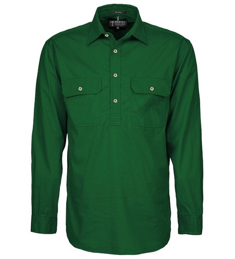 Mens Pilbara Closed Front L/S Workshirt - Green