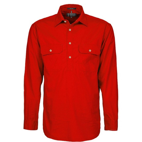 Mens Pilbara Closed Front L/S Workshirt - Red