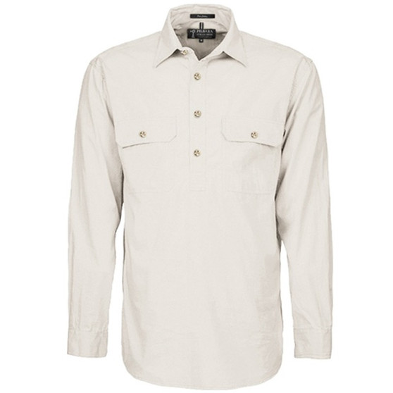 Mens Pilbara Closed Front L/S Workshirt - Stone