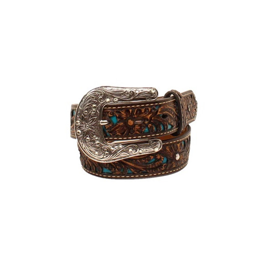 ON SALE Ariat® Childrens Brown & Turquoise With Floral Overlay Belt