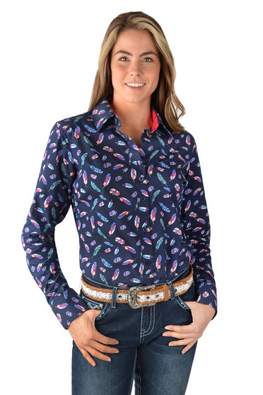 Pure Western Womens Harlene L/S Shirt - Navy/Multi