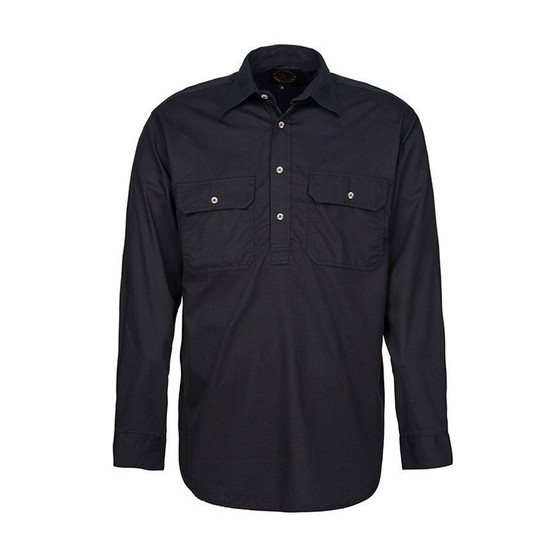 Mens Pilbara Closed Front L/S Workshirt - Black