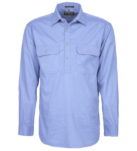 Mens Pilbara Closed Front L/S Workshirt Pale Blue