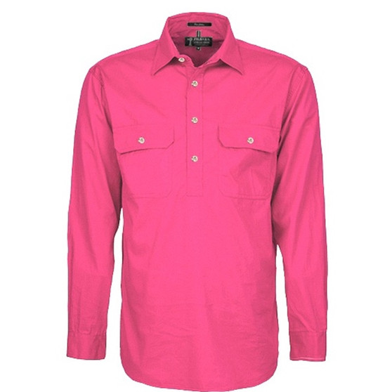 Pilbara Mens Closed Front L/S Workshirt  - Hot Pink