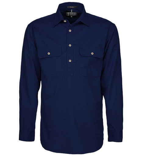 Pilbara Mens Closed Front L/S Workshirt French Navy