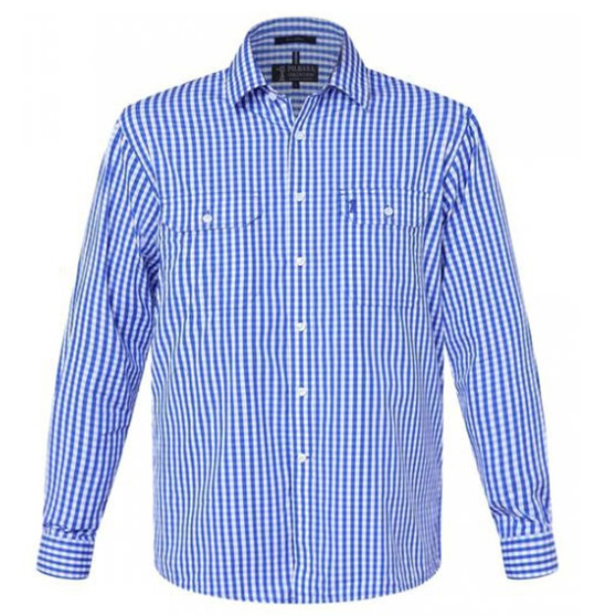 Pilbara Mens Check L/S Shirt Blue-White Check