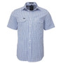 Pilbara Men's S/S Shirt, Double Pockets - Blue/Navy/White