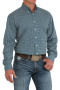 Men's Cinch Long Sleeve Button-Down Shirt - Teal Blue & White Geometric Print