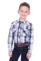 Pure Western Boys Billy L/S Western Check Shirt - Navy/White