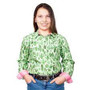 Just Country Girls Harper Half Button L/Sleeve Shirt- Lime/Rose Cactus