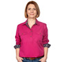 Just Country Women's Jahna Half Button Work Shirt- Magenta/Navy Floral