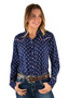 Pure Western Womens Lorrinda Printwestern L/S Shirt - Navy/Pink