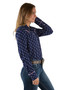 Pure Western Womens Lorrinda Printwestern L/S Shirt - Navy/Pink