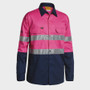 Bisley Mens L/S W/Shirt with Reflective Tape Pink/Navy