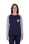 ON SALE Women's Bullzye Royal Raglan L/S Tee Dark Navy/Grey Marle