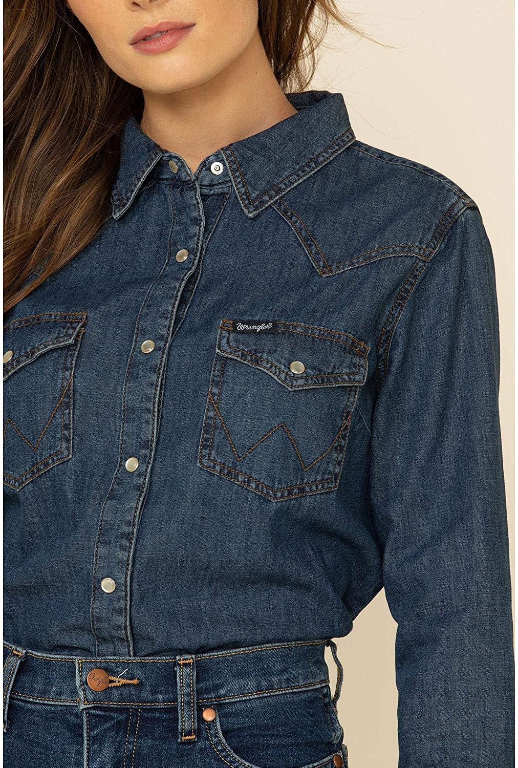 Women's Wrangler Dark Denim Long Sleeve Western Snap Shirt - Kimberley  Country Department Store