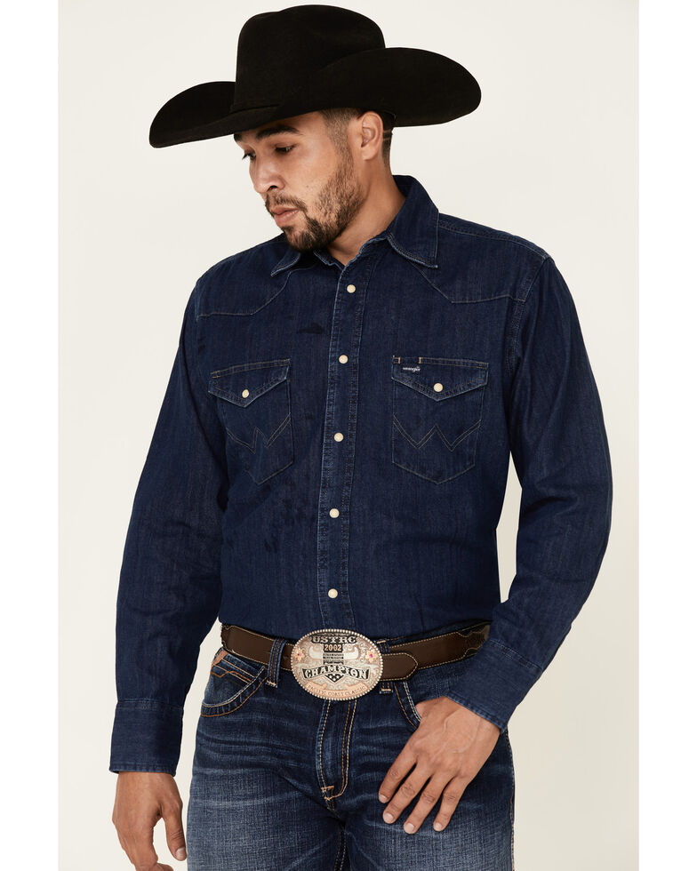 Wrangler Men's Dark Denim Solid Long Sleeve Western Shirt - Kimberley  Country Department Store