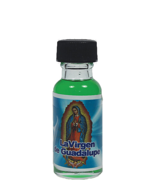 Spiritual Oil Virgin of Guadalupe 
Aceite Espiritual Virgen de Guadalupe 
1/2 ounce round glass bottle
Green spiritual oil