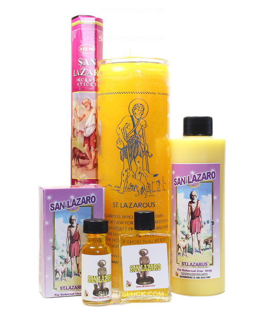 Saint Lazarus spiritual ritual
San Lazaro
Incense 
Candle
Body wash
Perfume
Oil
Soap