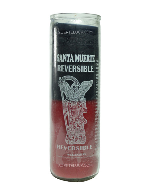 Santa Muerte Reversible Candle 
Black and Red Wax 
Prayer