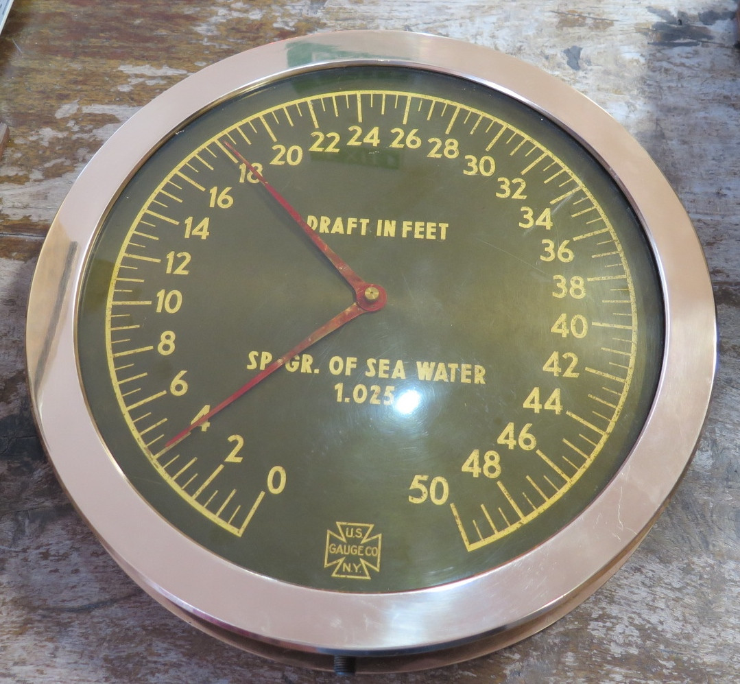 SUPER RARE 1940S WWII HUGE SUBMARINE BRASS DEPTH GAUGE