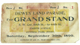 SUPER RARE 1899 DEWEY LAND PARADE GRAND STAND TICKET. SPANISH - AMERICAN WAR.