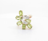 Peridot & Diamond Set 14K Gold Flower Cluster Ring Size L1/2 Val $3125