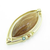 Large Rutilated Quartz & Diamond 14k Yellow Gold Slider Pendant Val $4765