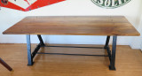 INDUSTRIAL CAST IRON BASE & SOLID TIMBER TOP TABLE / DESK - 230CM X 96CM X 76CM