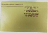OBSOLETE VINTAGE 1986 LONGINES MENS WATCH WARRANTY, CARD, BOOKLET, WALLET.