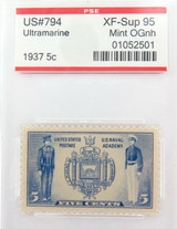 US STAMP. #794 1937 5c ULTRAMARINE PSE GRADED XF-SUP 95 MINT OGnh