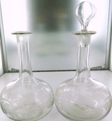 MATCHING PAIR 1800’S VICTORIAN ERA ACID ECTHED BULBOUS LONG NECK DECANTERS
HARRINGTON & CO BRISBANE WOOLLOONGABBA    ( VINTAGE  ANTIQUE VICTORIAN EDWARDIAN WILLIAM GLASS CRYSTAL)