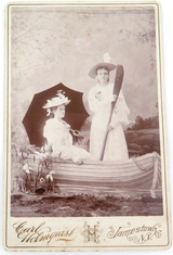 1880s LARGE STUDIO PHOTO by CARL HOLMQUIST, JAMESTOWN, N.Y. LADIES IN A BOAT.
